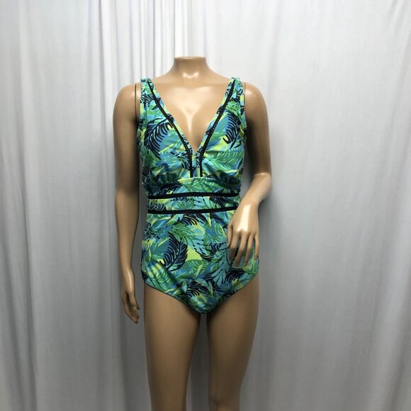 Summer Mae Tropical Leaf One Piece Swimsuit Womens Size 14 Beach Vacation NEW - Picture 1 of 13